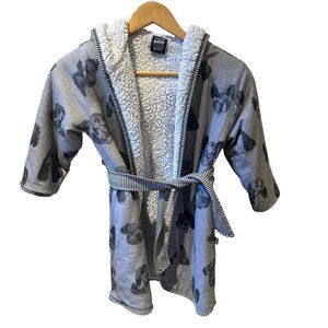 Woodrow & Friends Fleece‎ Puppy Dog Gray  White Robe Housecoat Size 5/6